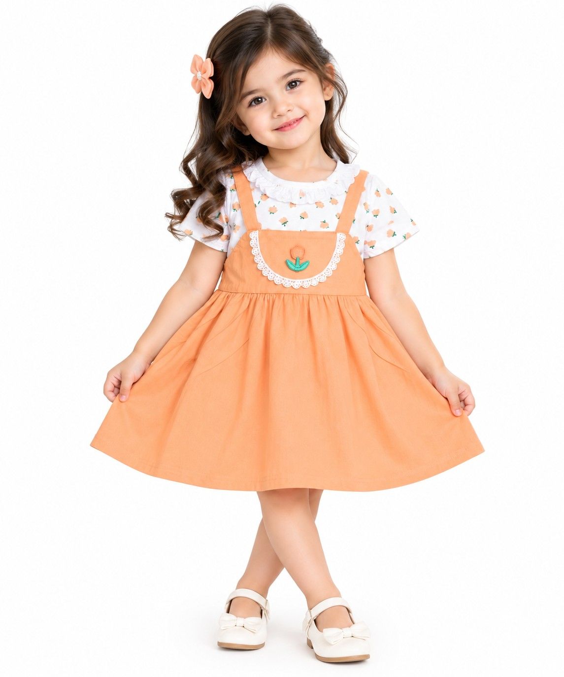 Peach Blossom Baby Cotton Frock - White
