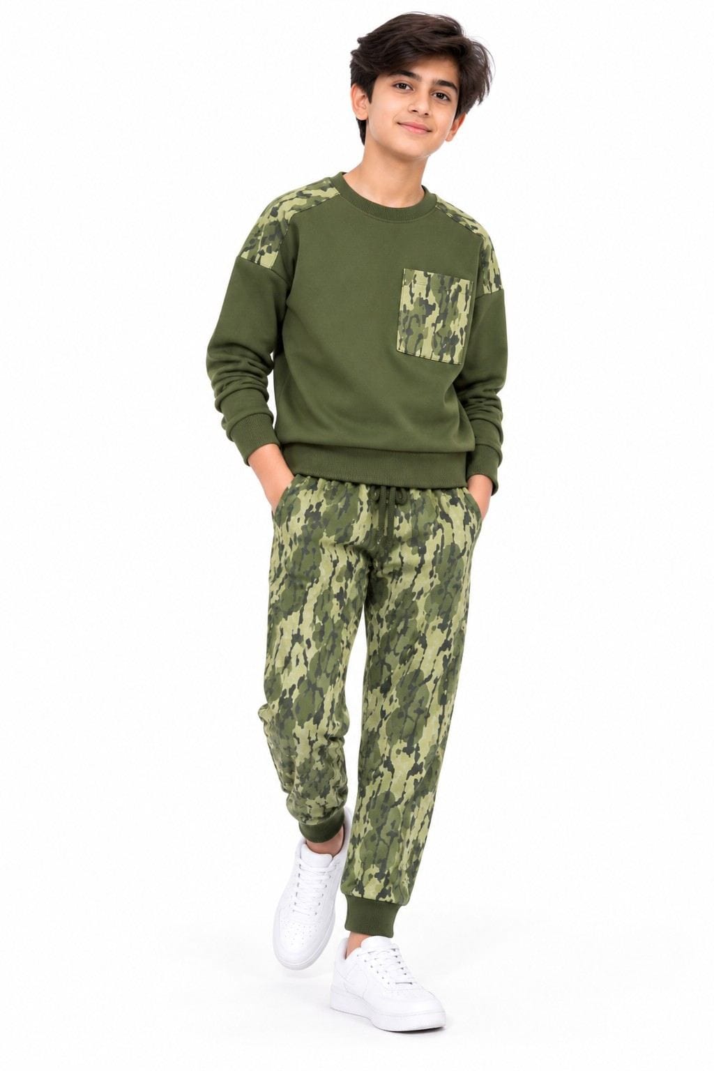  Olive Green Camo Fleece Tracksuit - Camouflage 