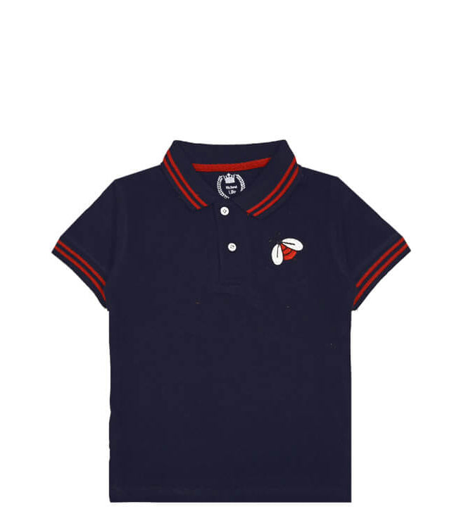 White Bee Tipping Colar Polo Shirt – Navy Blue