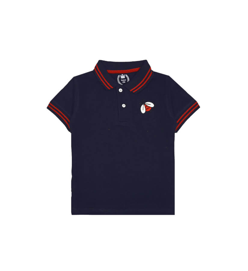 White Bee Tipping Colar Polo Shirt – Navy Blue