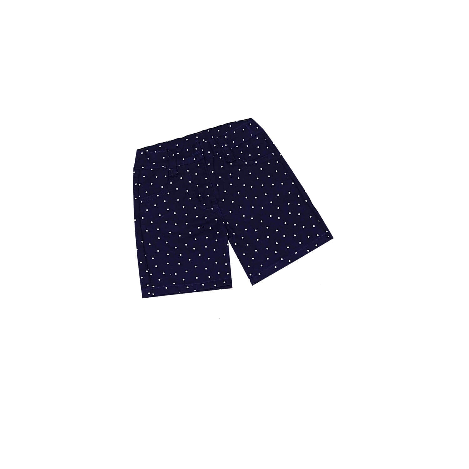 White Polka Dot Girls Cotton Twill Fabric Short Navy-Blue