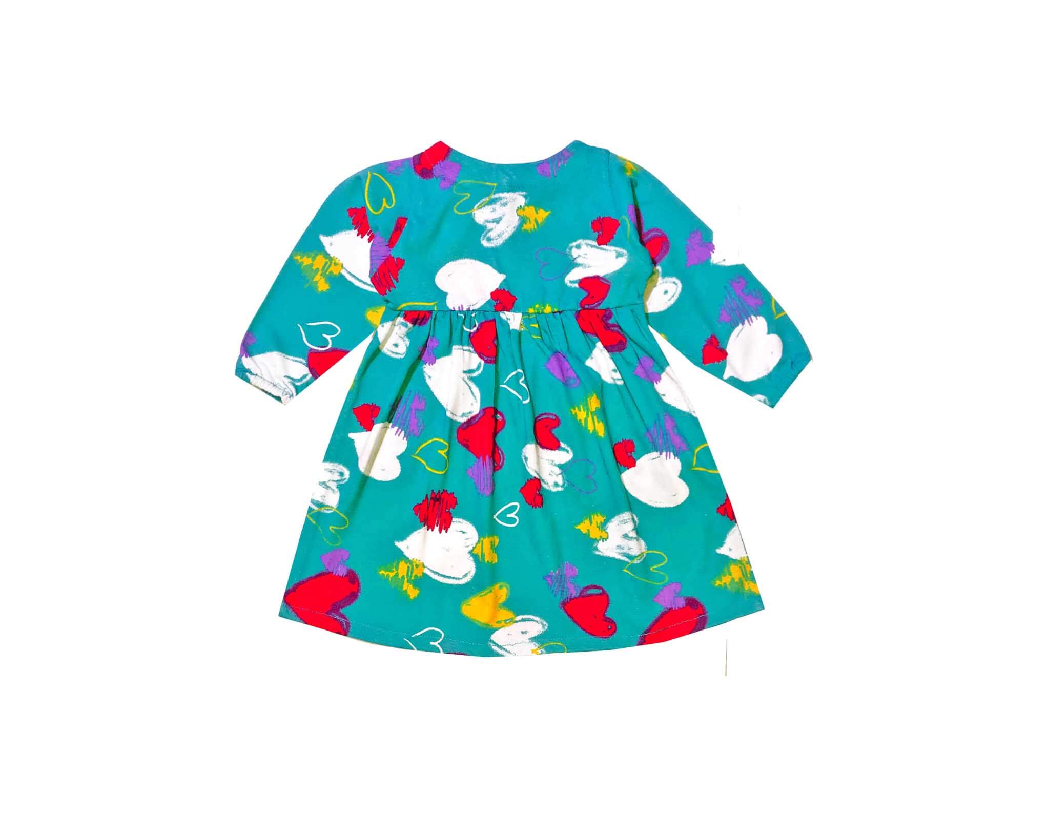 White & Red Hearts Printed Frock - Green