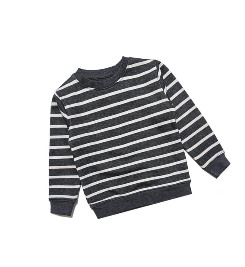 White Stripes Fleece Sweatshirt -Charcoal