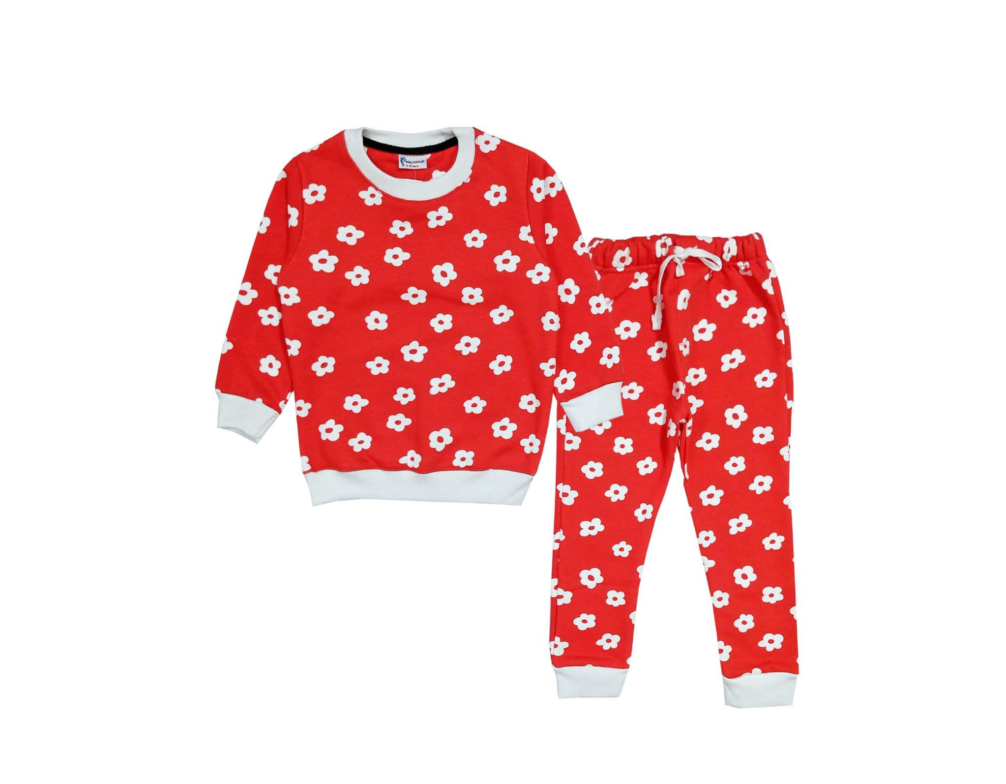 White Flowers Fleece Tracksuit - Red