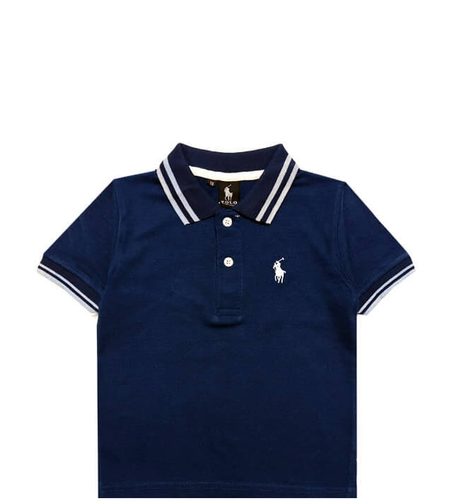 WhiteTippingColarPoloLogoShirt-Blue