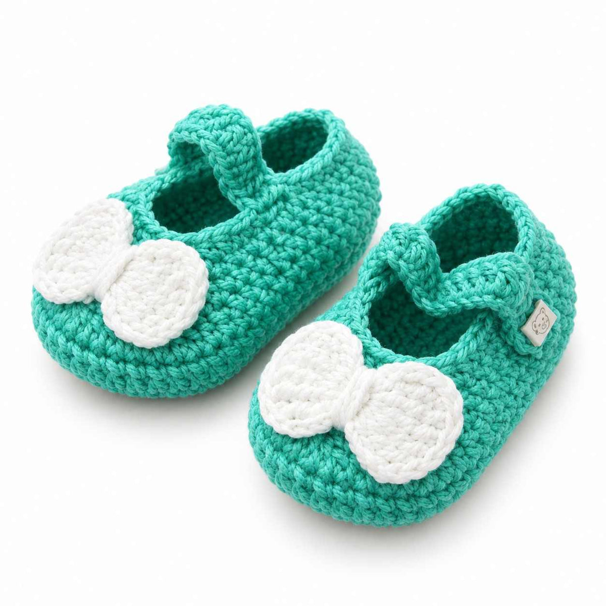 White Bow Cute Baby Shoes Wool - Sea Green