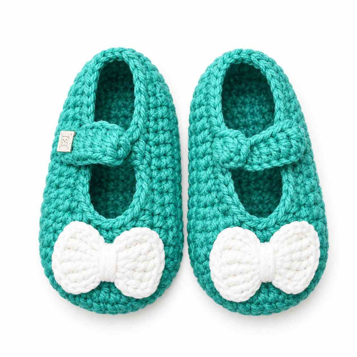 White Bow Cute Baby Shoes Wool - Sea Green