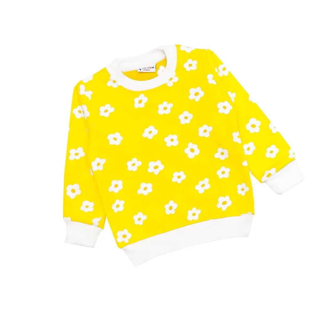 White Flowers Print Sweatshirt – Yellow
