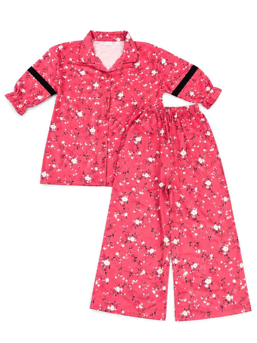 White Mini Floral  Girls Cotton 2Pcs - Red