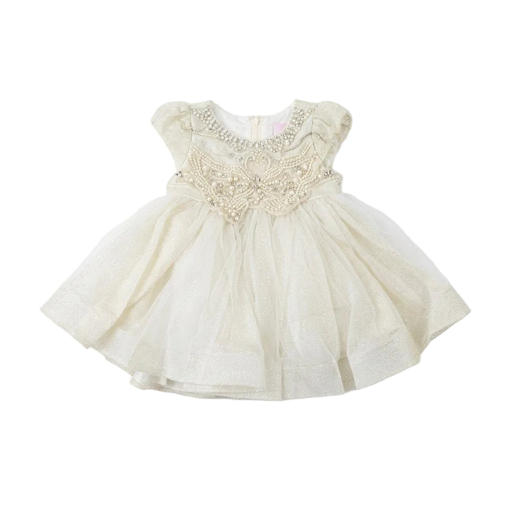White Pearls Butterfly Frock - Light Golden