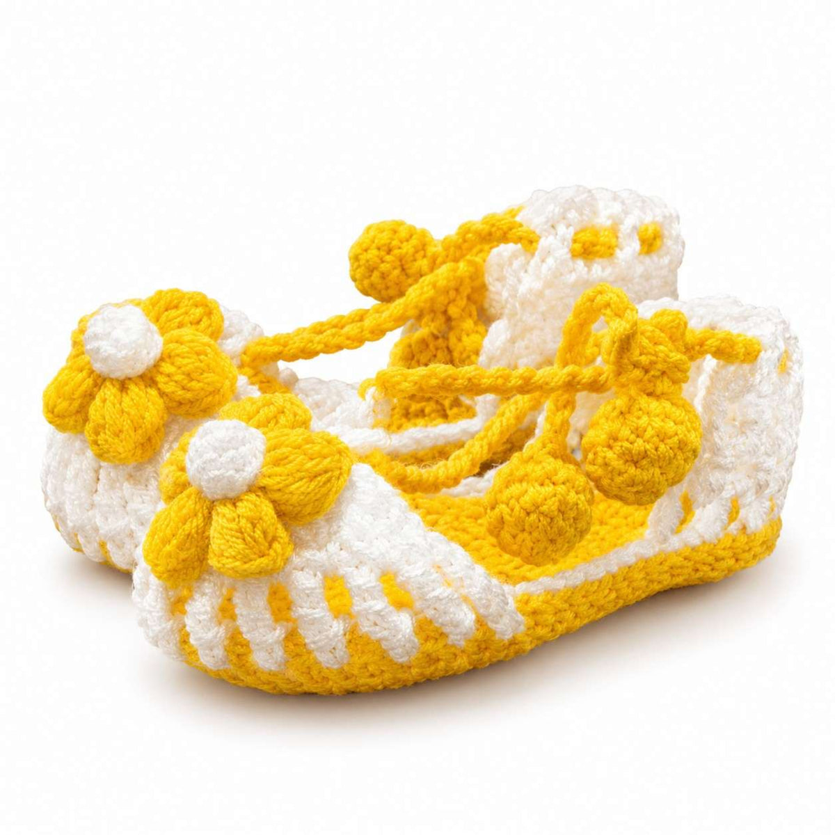 White & Yellow Sun Flower Shoes Wool - Yellow & White