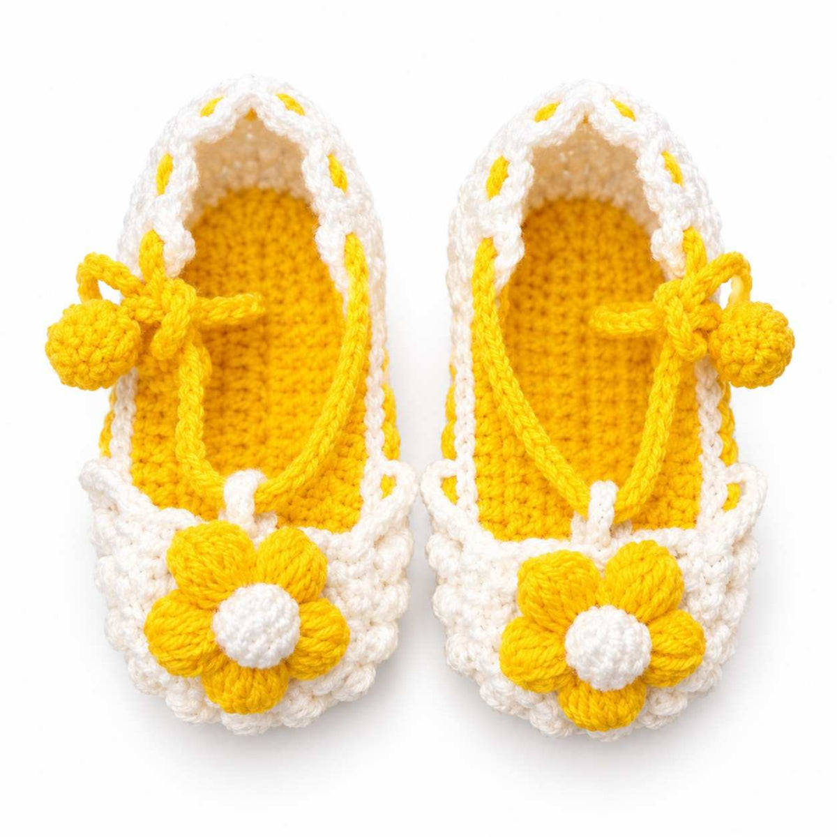 White & Yellow Sun Flower Shoes Wool - Yellow & White