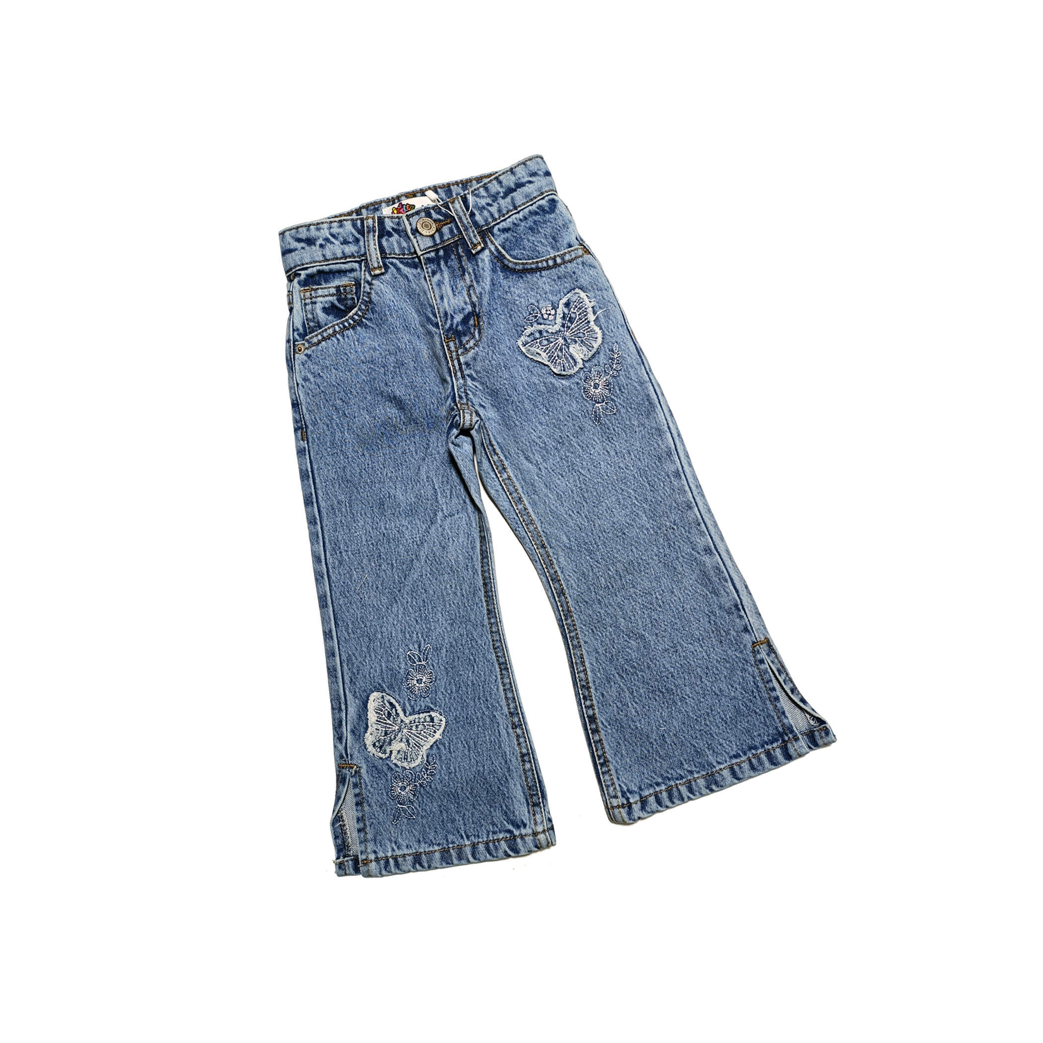 Wild Butterflies Loose Fit Acid Wash Denim Pant - Ice Blue