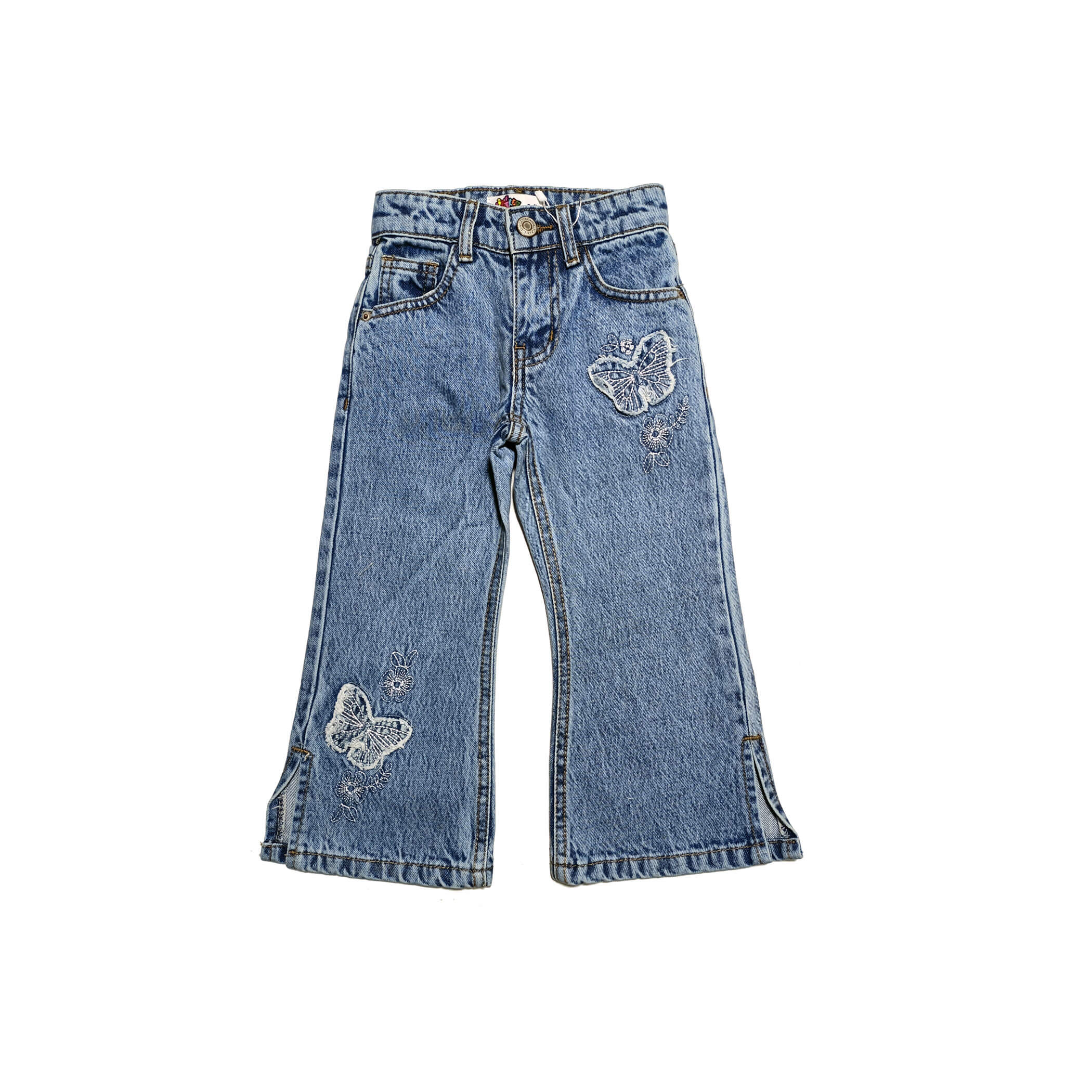 Wild Butterflies Loose Fit Acid Wash Denim Pant - Ice Blue 