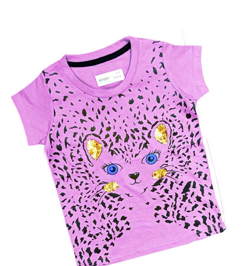 Wild Sequence Leopard Tee Shirt For Girls - Magenta