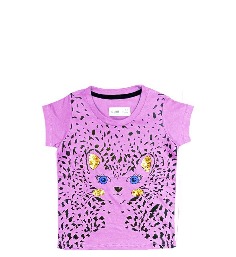 Wild Sequence Leopard Tee Shirt For Girls - Magenta