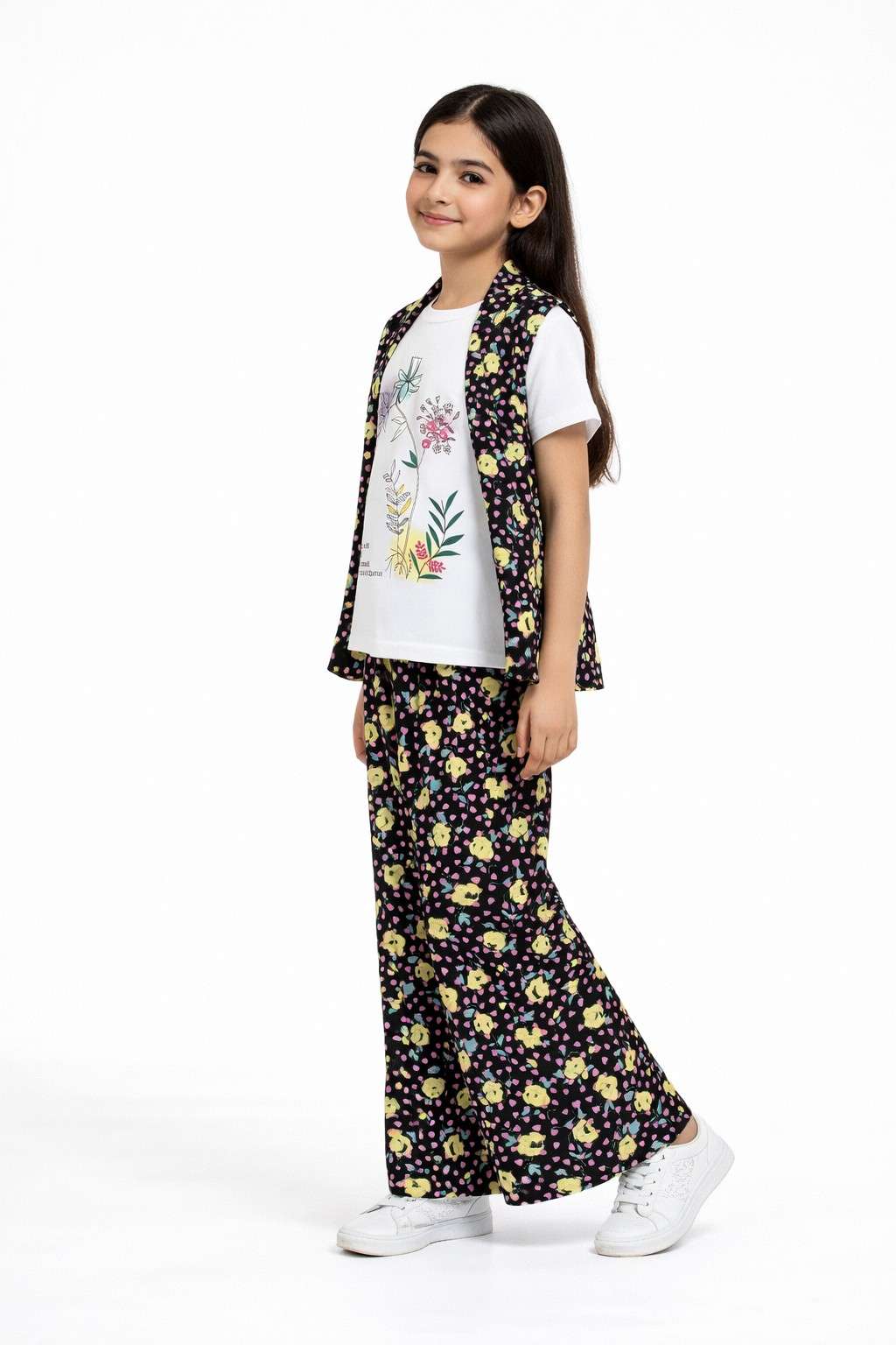 Wild & Beautiful Flowers 3 Pc Flapper Trouser - Yellow & Black