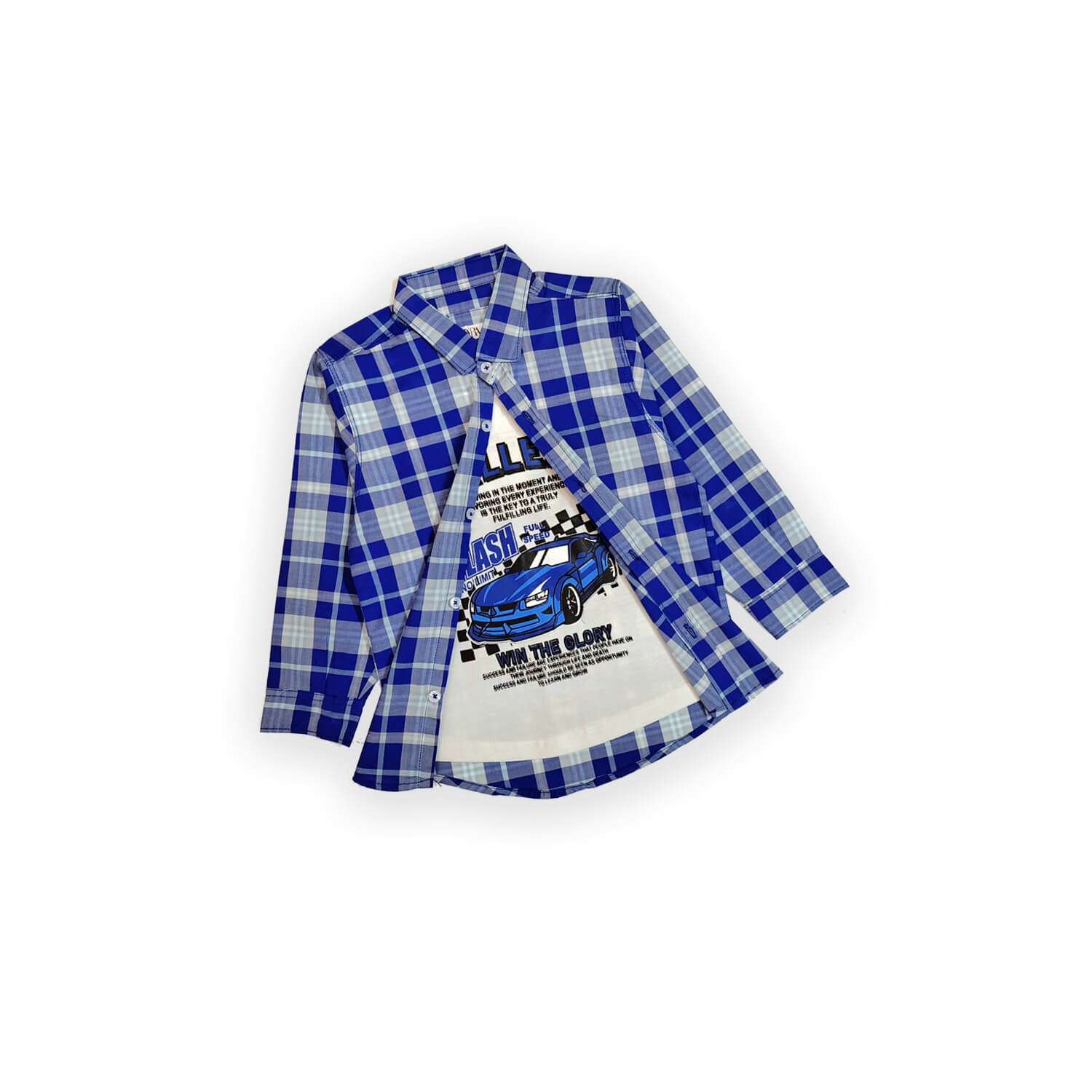 Win The Glory Plaid Double Casual Shirt-Blue-1