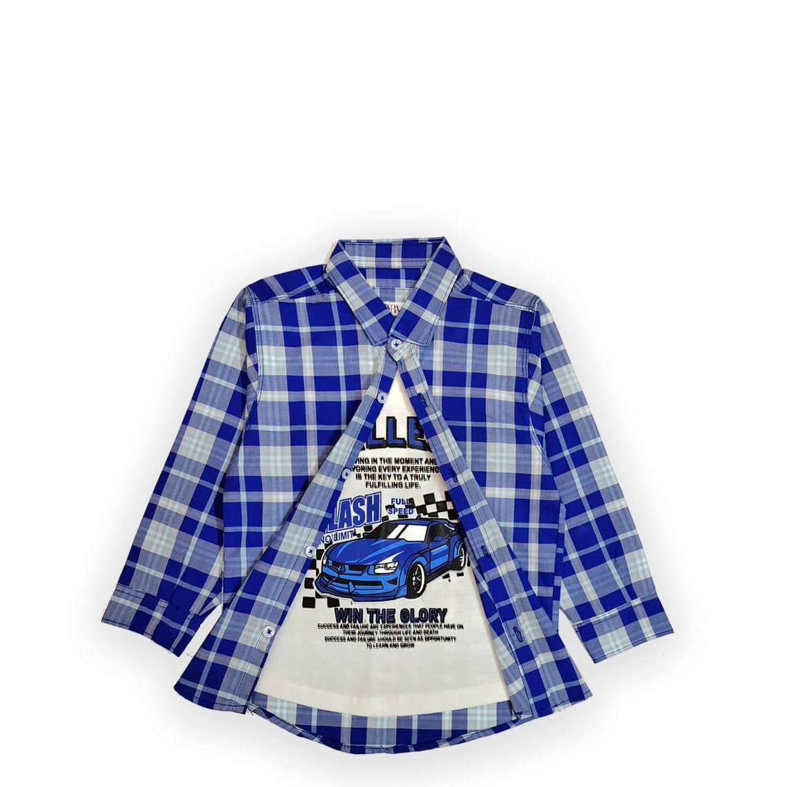 Win The Glory Plaid Double Casual Shirt-Blue
