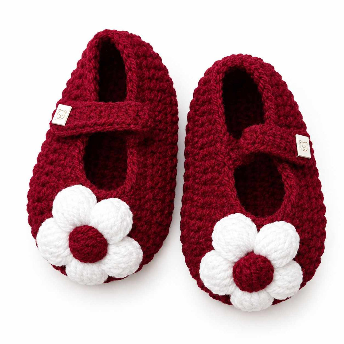 Wool Shoes Cute Baby White Sun Flower - Maroon