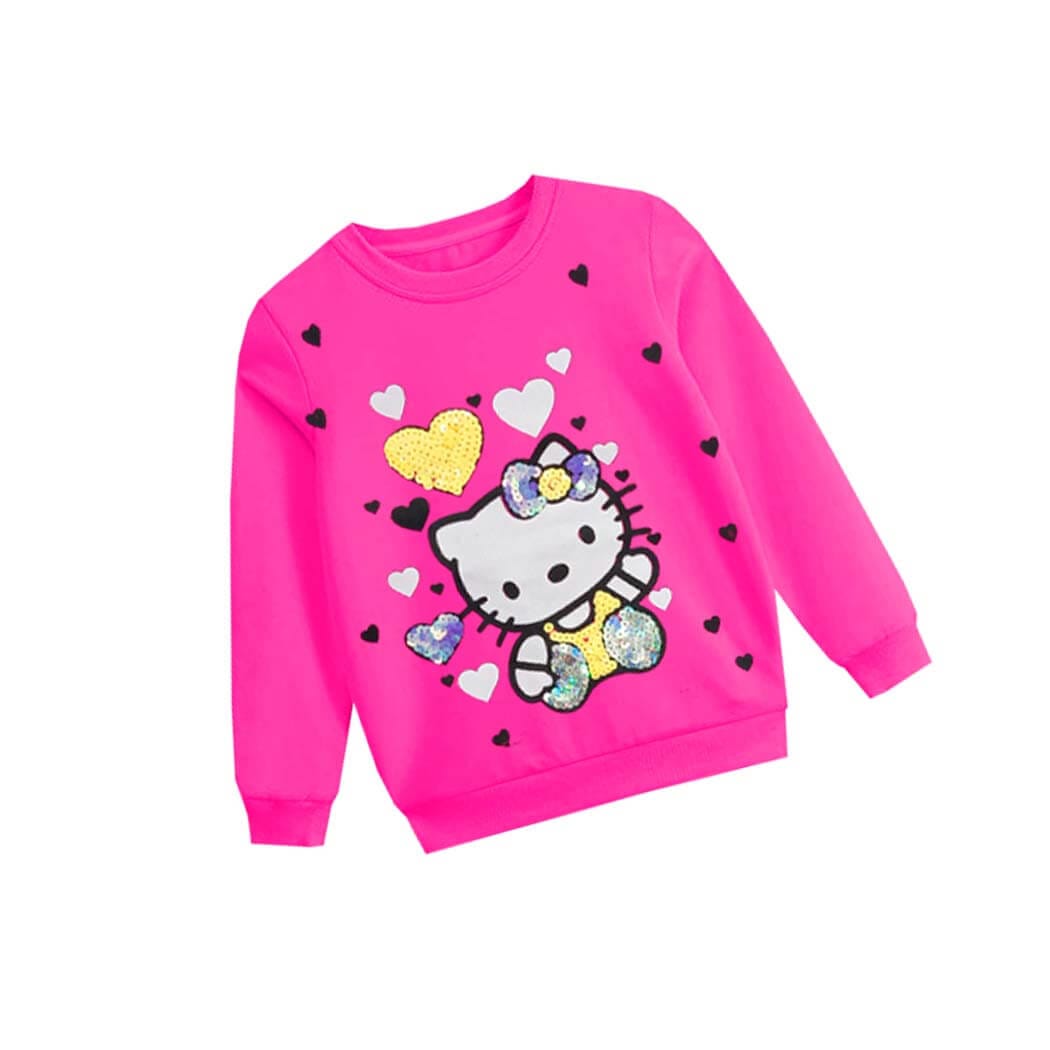 Yellow Hearts Sequence SweatShirt - Shocking Pink