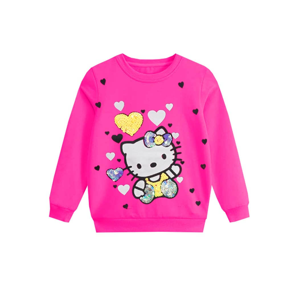 Yellow Hearts Sequence SweatShirt - Shocking Pink