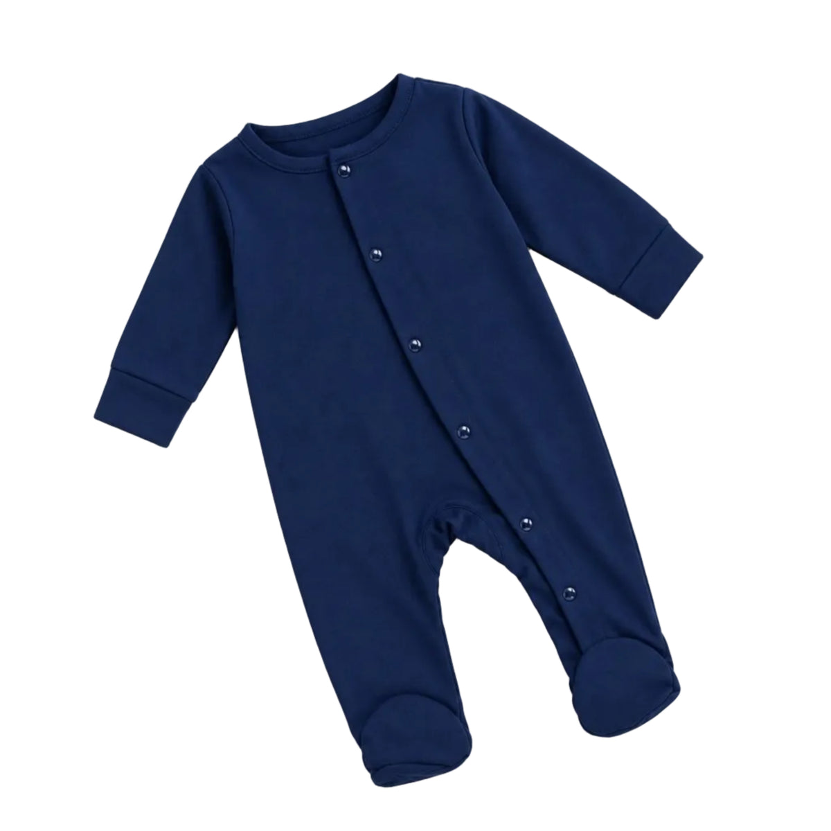 Yellow Chest Badge Footed Romper - Navy Blue