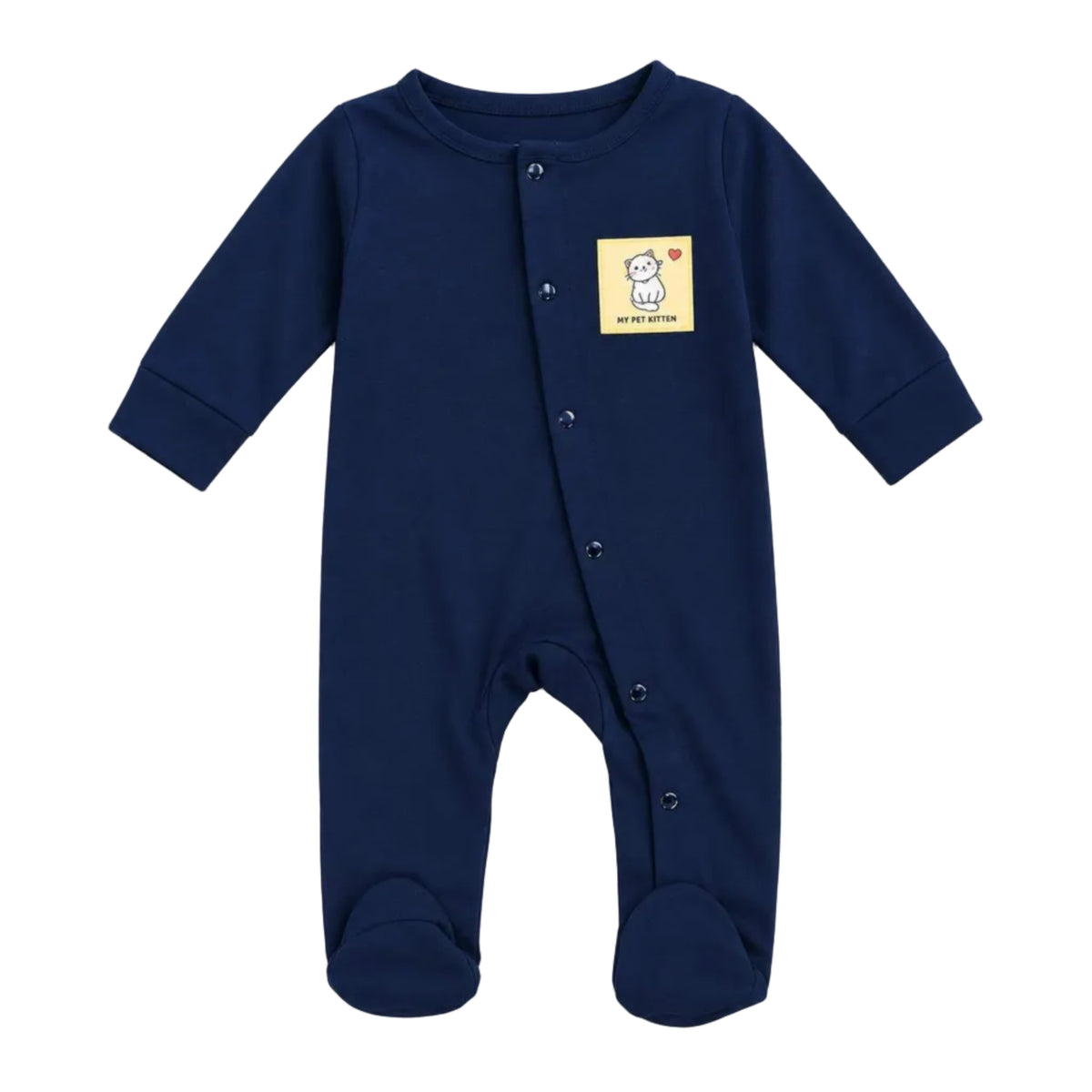 Yellow Chest Badge Footed Romper - Navy Blue