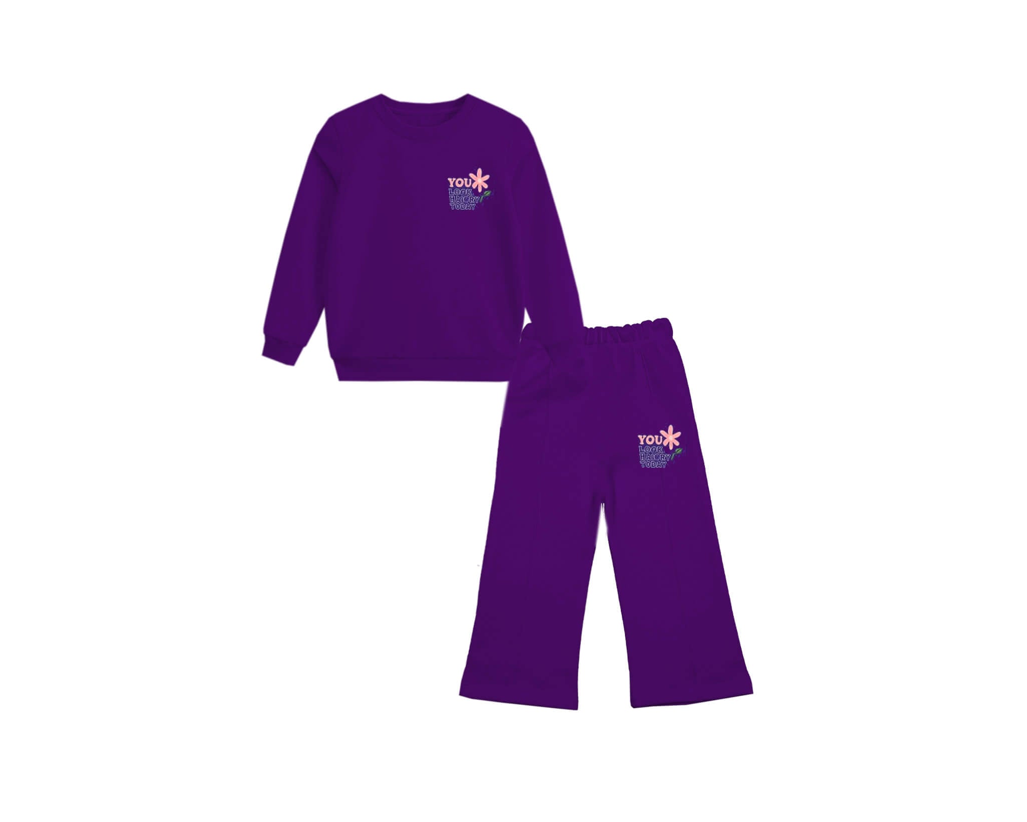 You Look Hoirey Today Fleece Flare Trouser Tracksuit - Purple