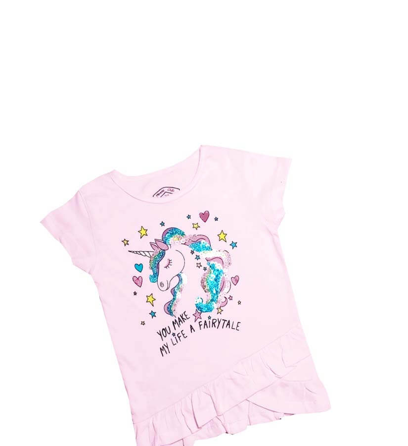 You Make My Life Sequence Unicorn Tee Shirt - Baby Pink