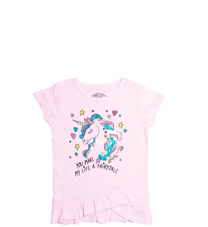 You Make My Life Sequence Unicorn Tee Shirt - Baby Pink