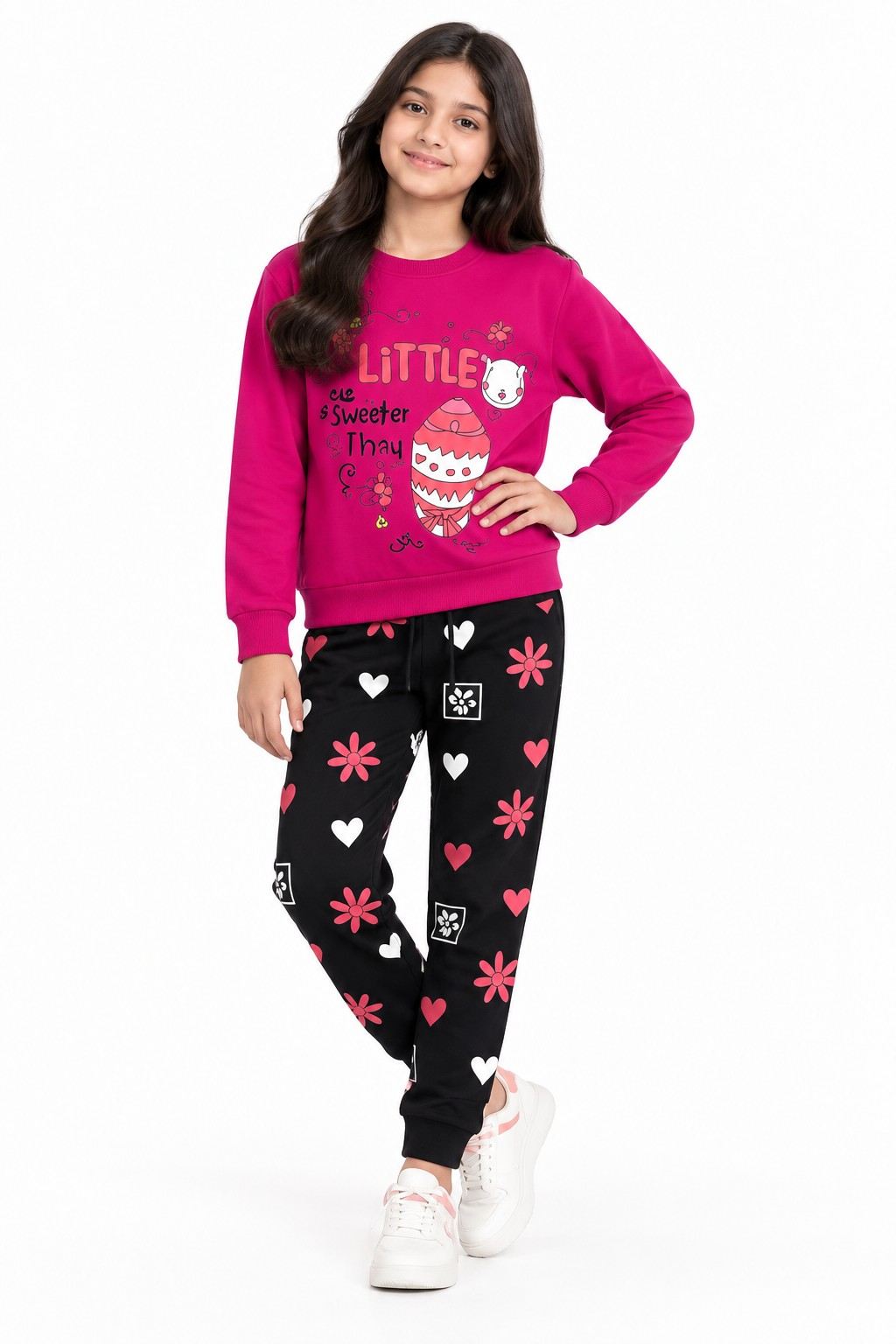 Little Sweeter Fleece Tracksuit-Shocking Pink & Black