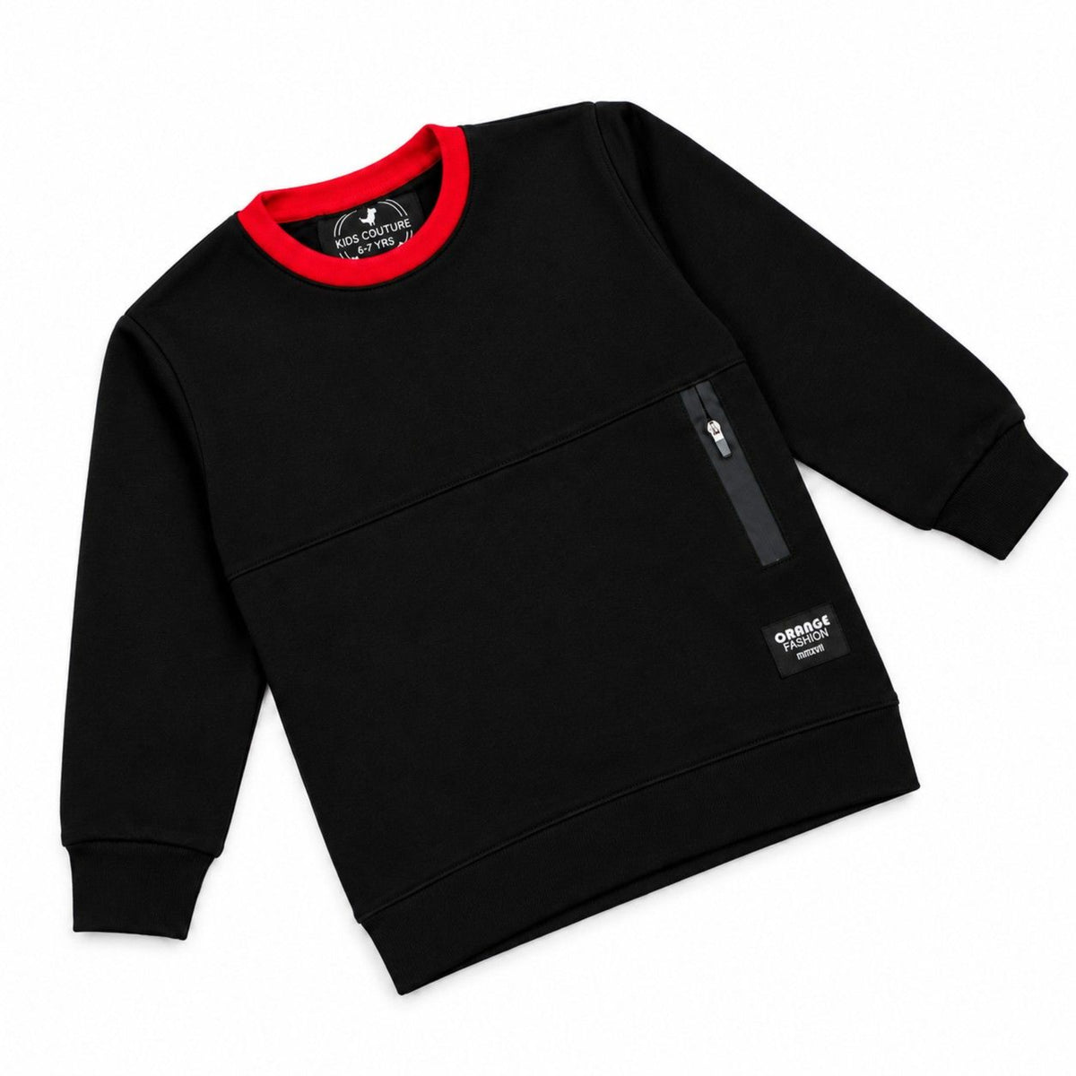 Zipper Pocket Pullover with Chest Fleece Sweatshirt - Black