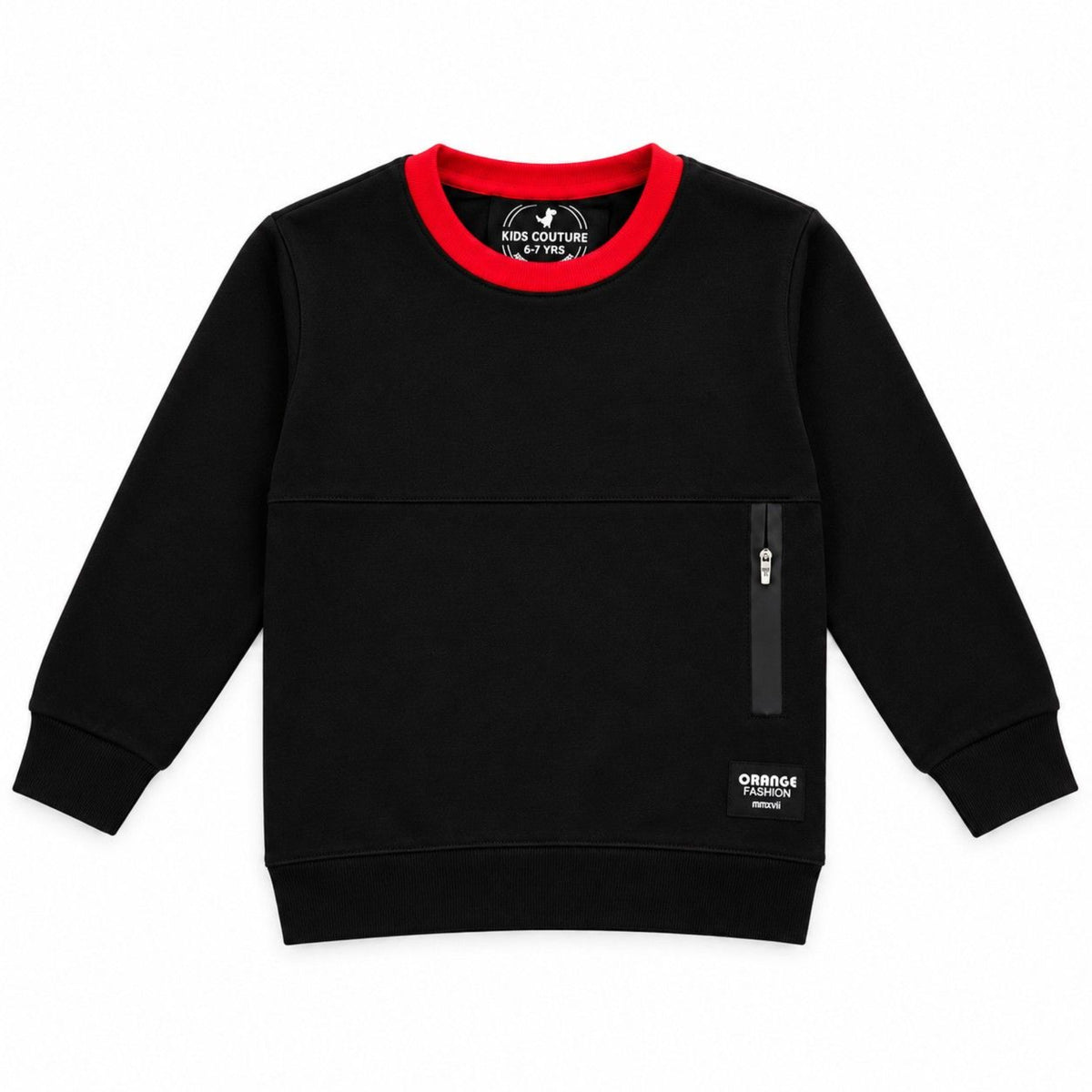 Zipper Pocket Pullover with Chest Fleece Sweatshirt - Black