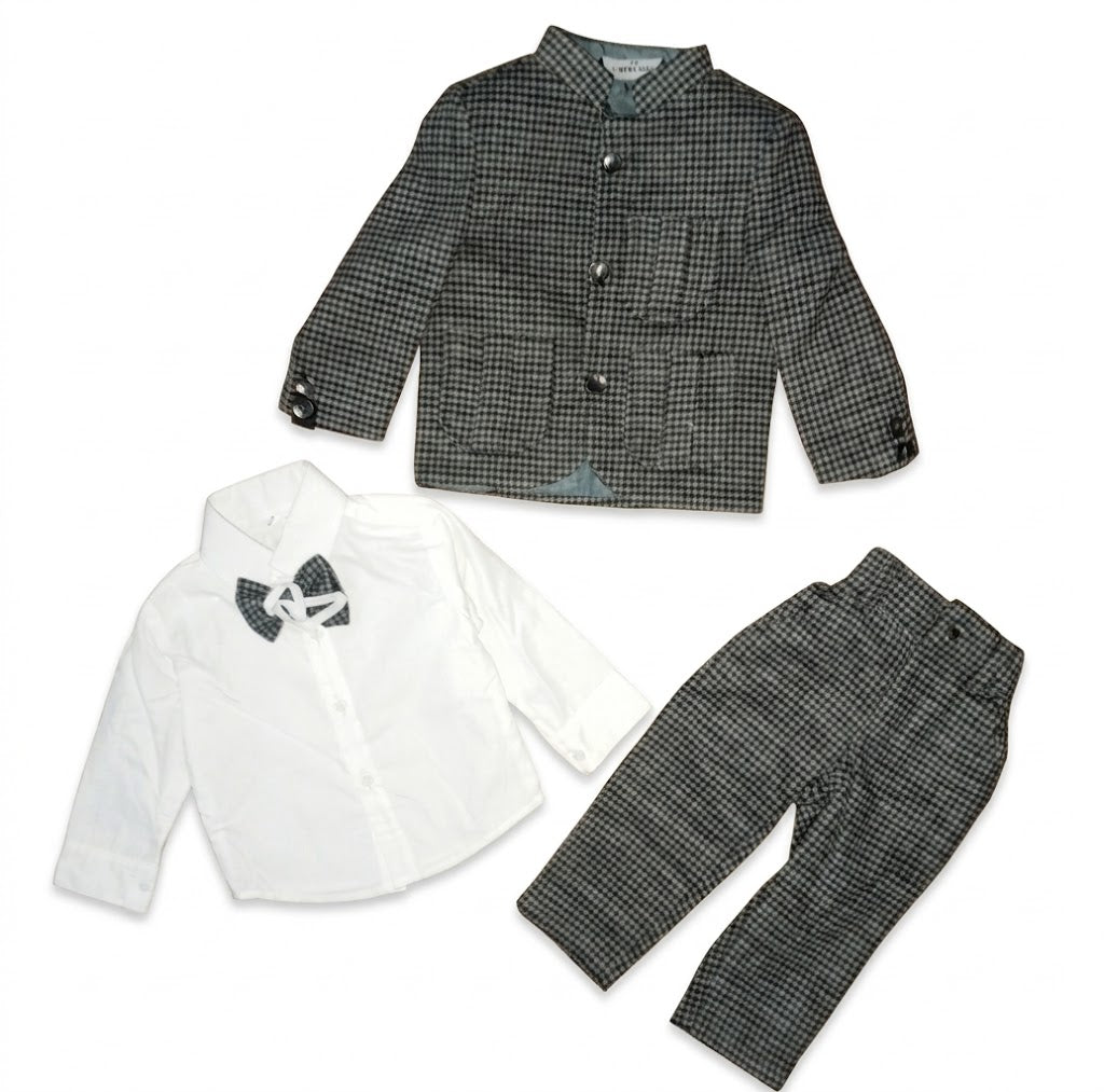 Vintage Charcoal Formal Suit Set - Grey & White
