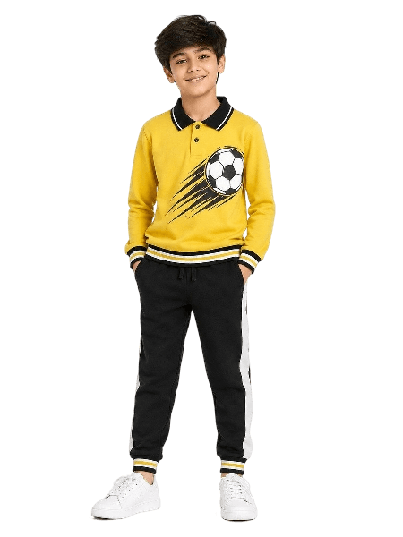 Football Playing Fleece Tracksuit - Yellow & Black