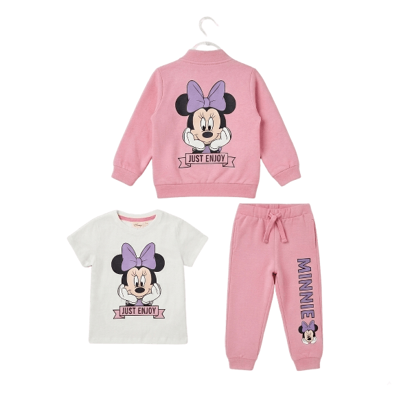 Minnie Just Enjoy Fleece Mock Neck Zipper 3pcs Tracksuit -Baby Pink