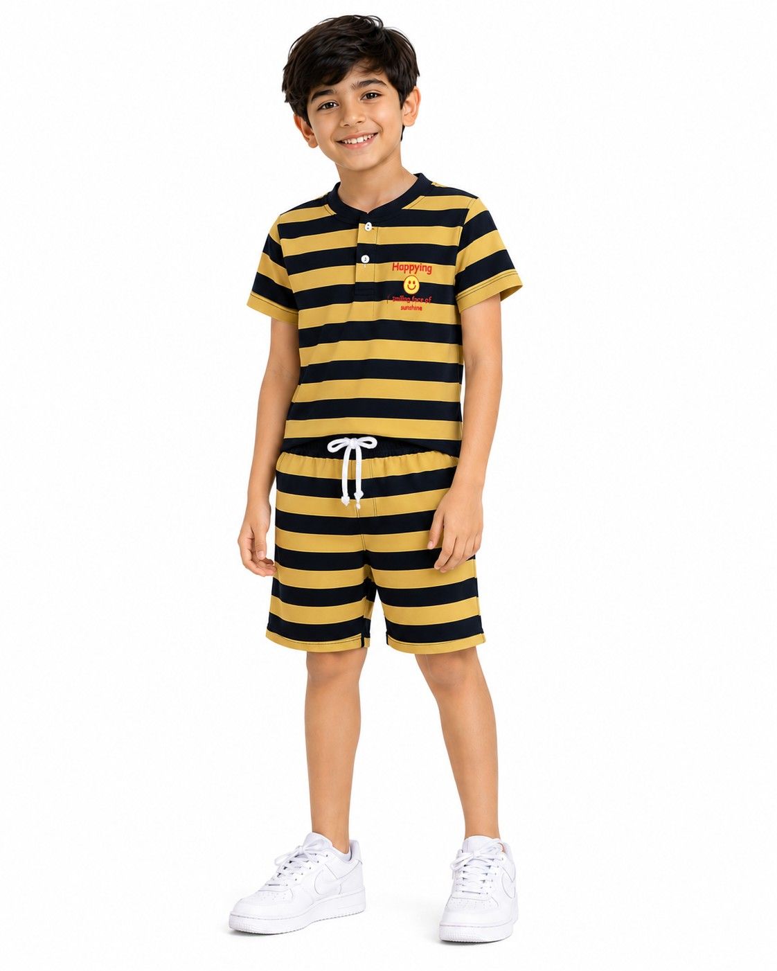 Happy Face Yellow Stripes Tee & Short - Black & Yellow