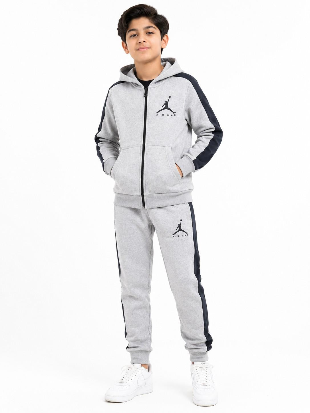 Air Charcoal Pennal Fleece Hoodie Tracksuit -Heather Grey