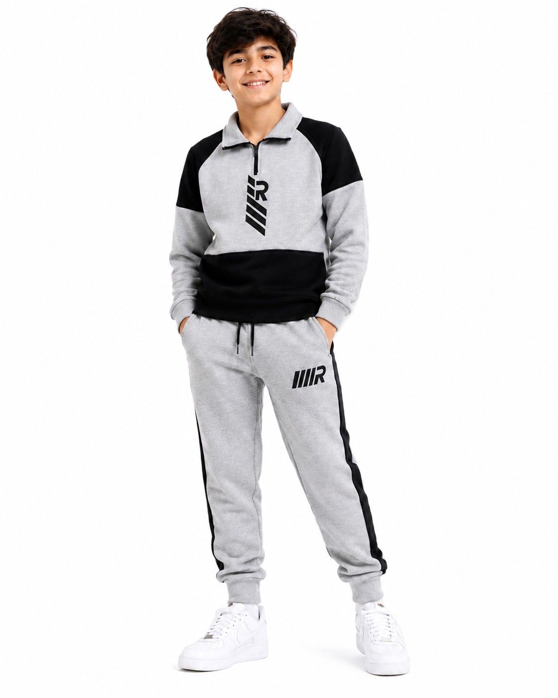 Rock Penal Mock Neck Fleece Tracksuit - Heather grey