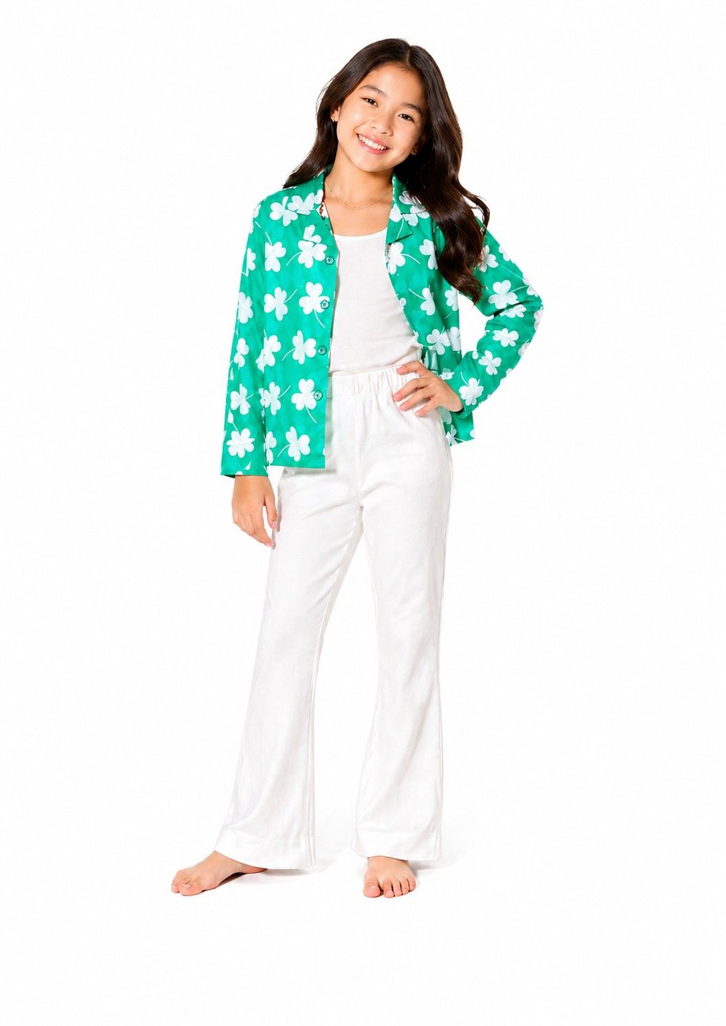 Classic Look Flowers Coat Sleeveless Inner Flapper Trouser - Green & White