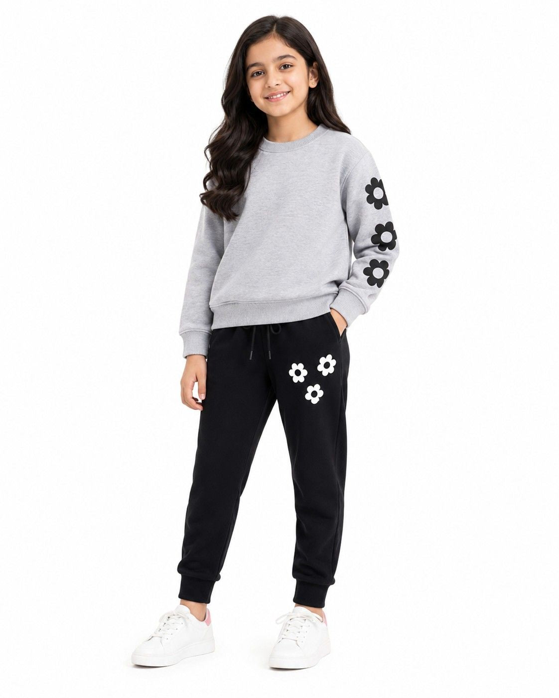 Black Sunflowers Fleece Tracksuit - Grey & Black