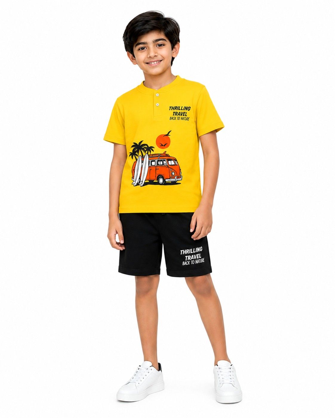 Travel Back To Nature Tee & Short - Yellow & Black