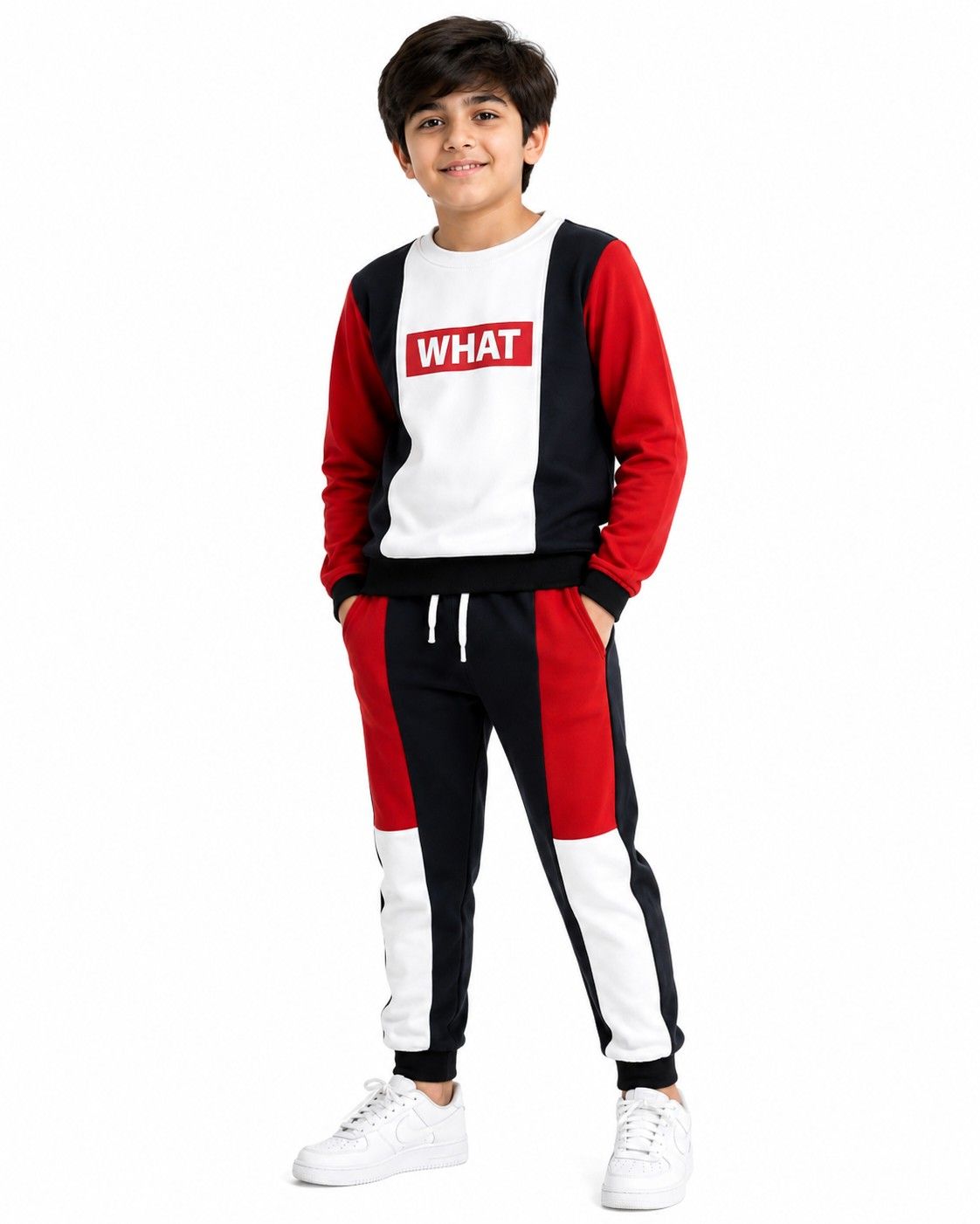 Unique Penals Style Fleece Tracksuits - White Black &amp; Red
