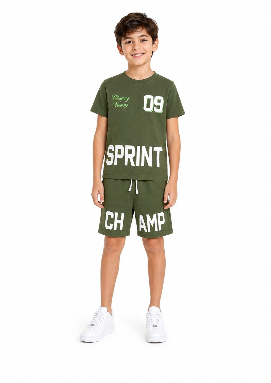 Chasing 09 Half Sleeve Tee & Short - Olive Green