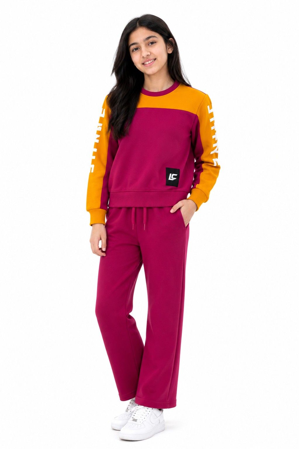 Shine Littlez Club Fleece Tracksuit - Mustered & Shocking Pink