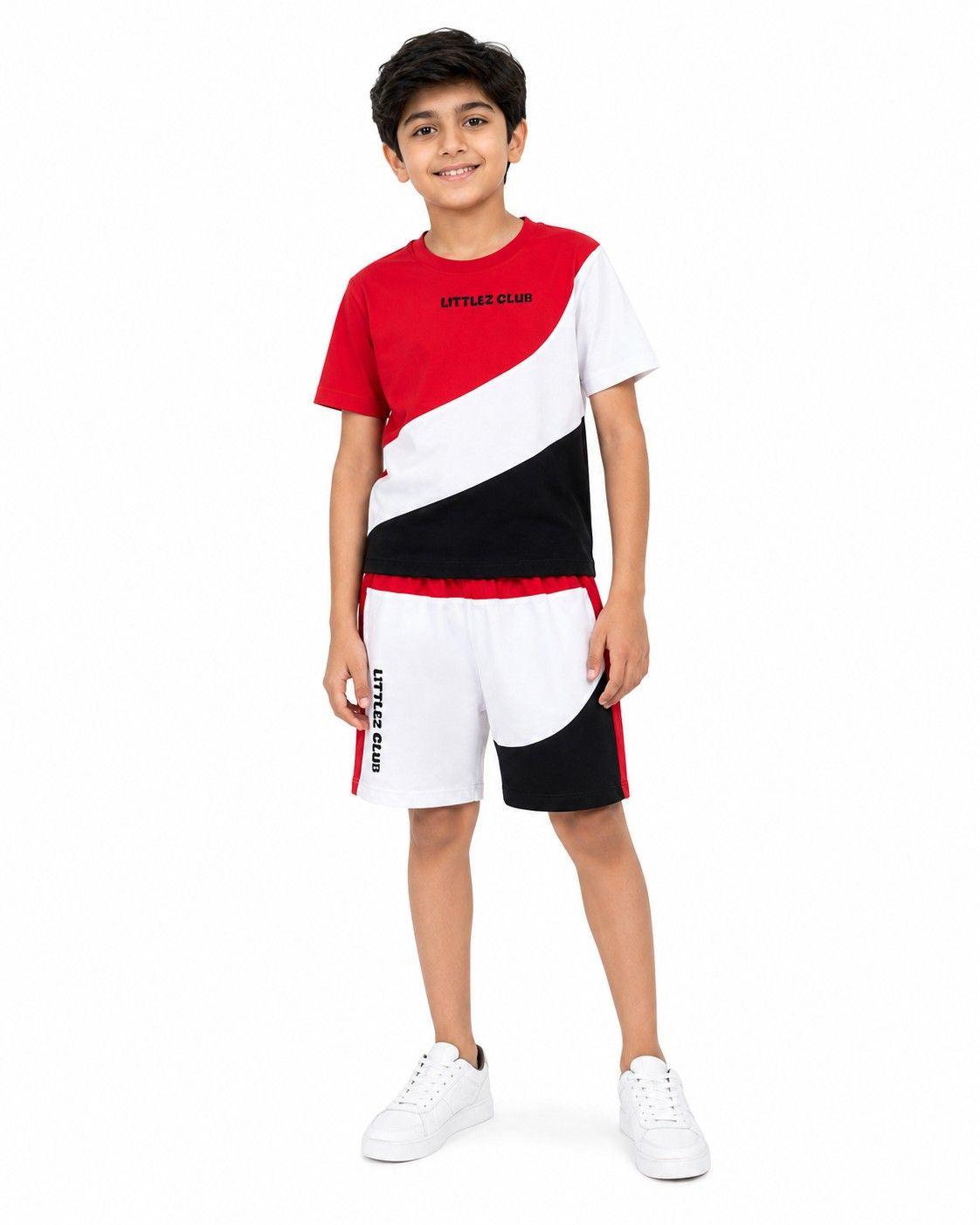 Stylish Penal Littlez Club Printed Tee & Short - Red & White