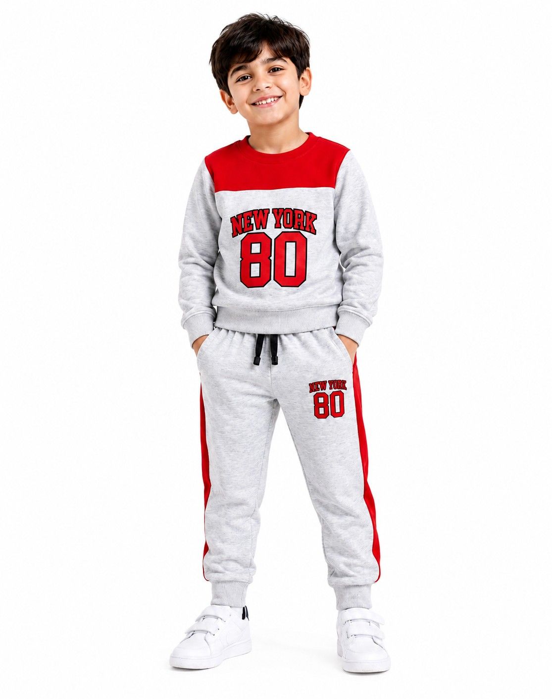 NY 80 Pennal Fleece Tracksuit -Red &amp; Heather Grey
