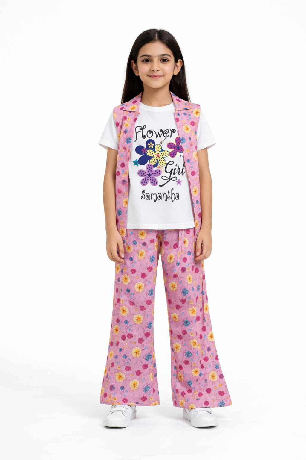 Flower Girls 3 Pc Cotton Flapper Trouser - Pink & Yellow