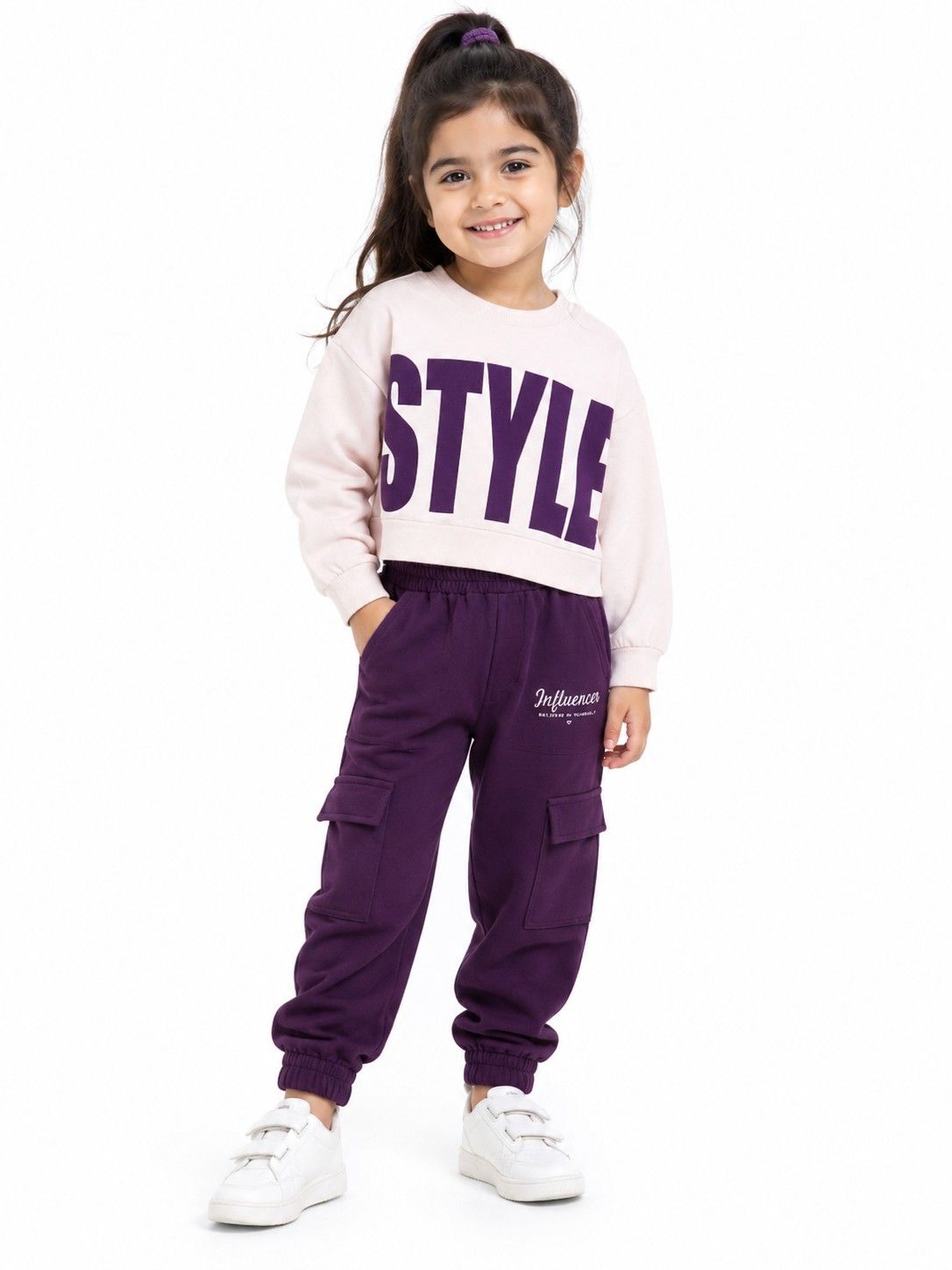 Influncer Style Short SweatShirt &amp; Pockets Style Trouser -Baby Pink &amp; Maganta